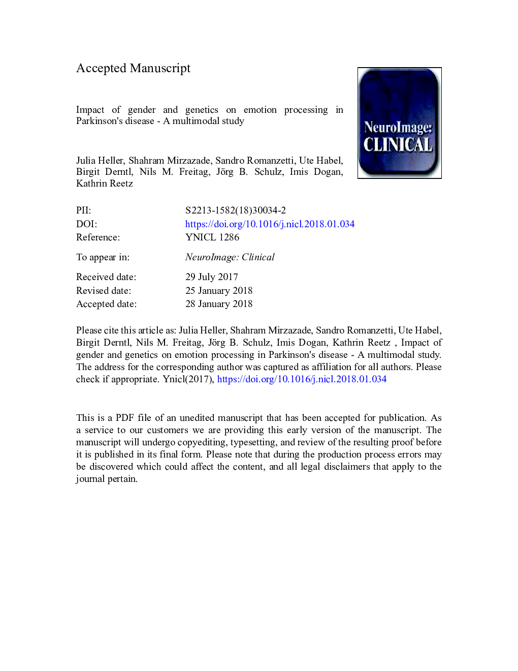 Impact of gender and genetics on emotion processing in Parkinson's disease - A multimodal study