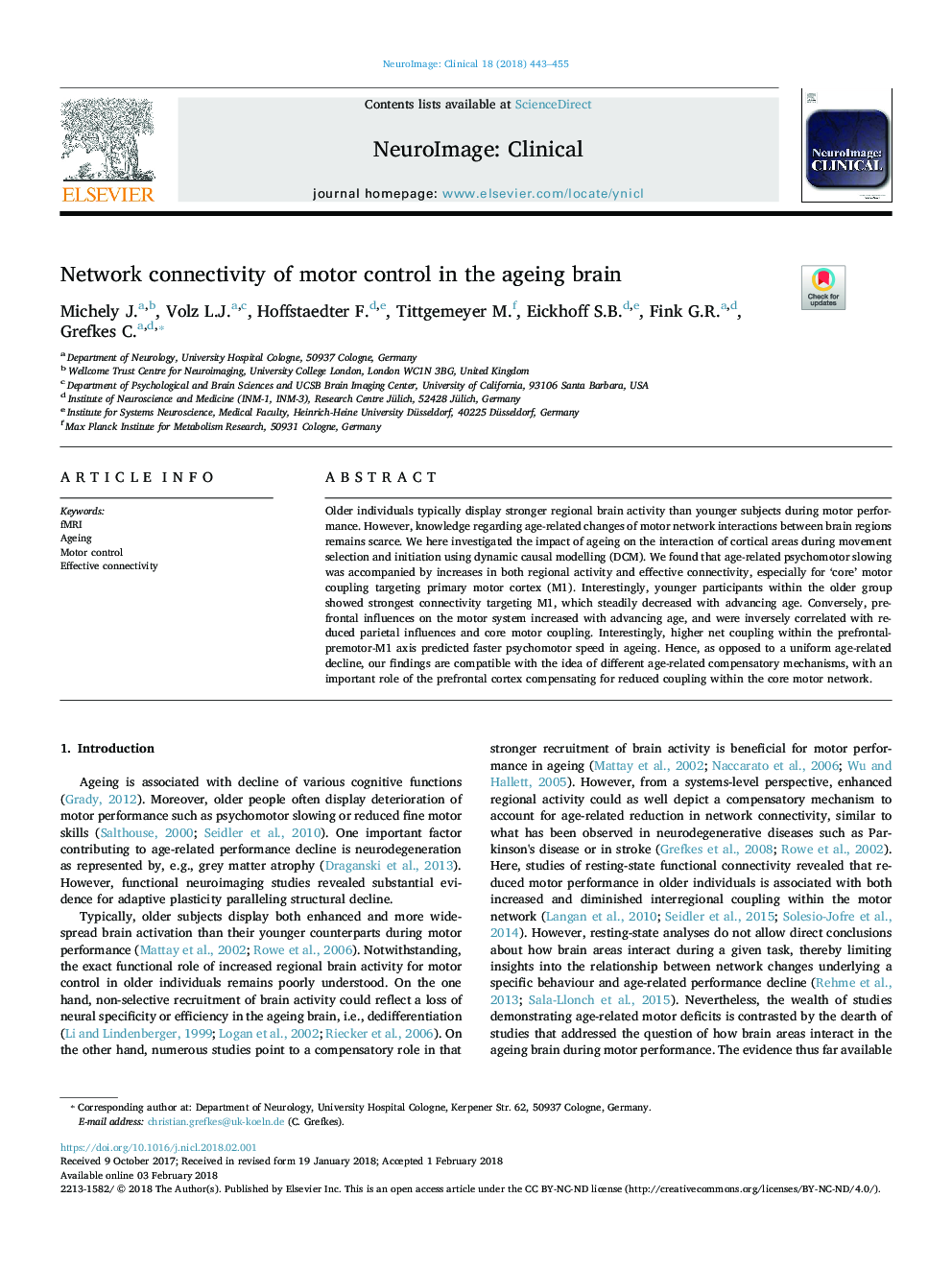 Network connectivity of motor control in the ageing brain