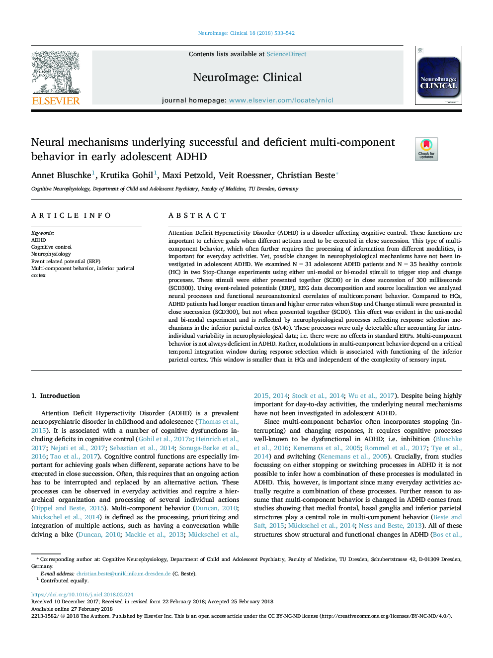 Neural mechanisms underlying successful and deficient multi-component behavior in early adolescent ADHD