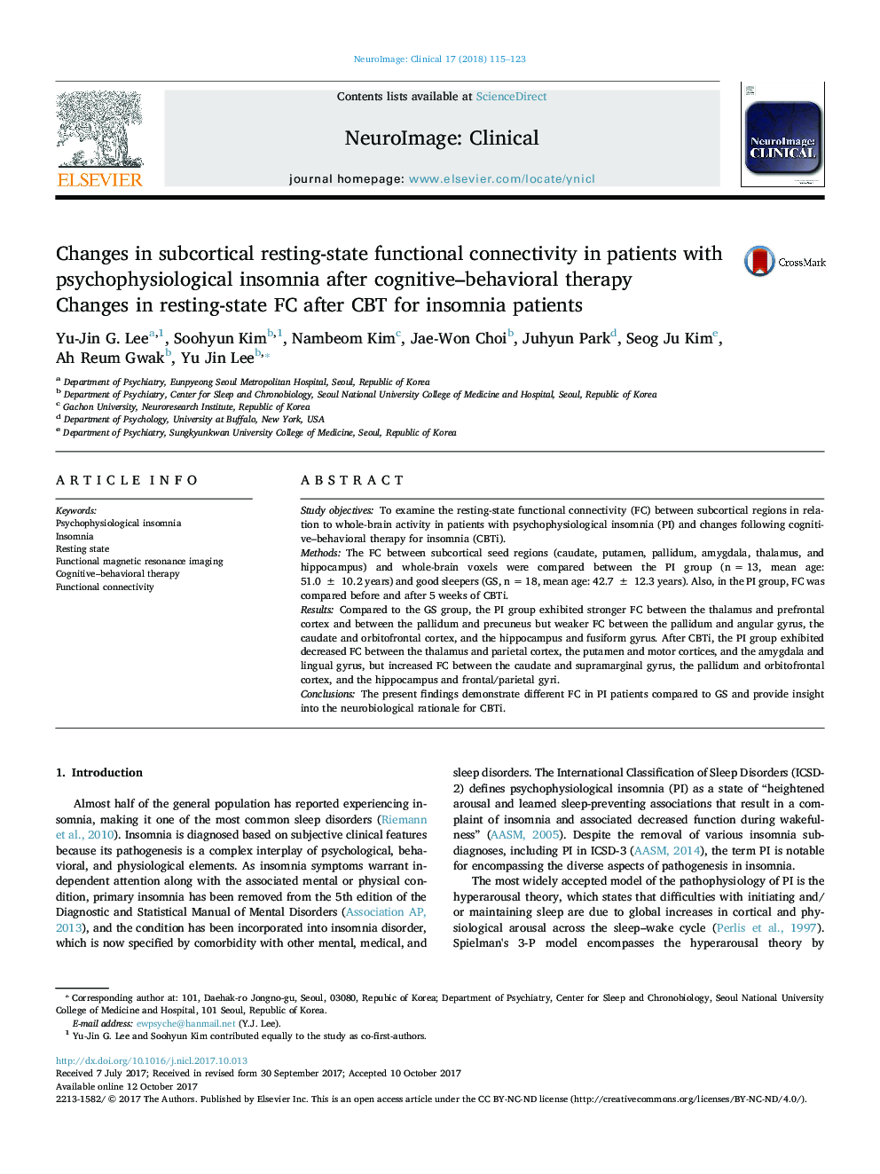 Changes in subcortical resting-state functional connectivity in patients with psychophysiological insomnia after cognitive-behavioral therapy