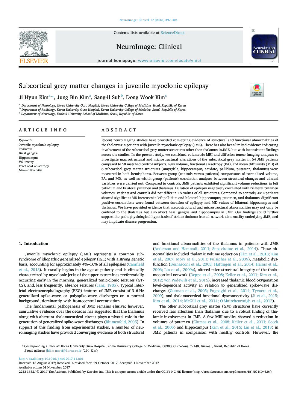 Subcortical grey matter changes in juvenile myoclonic epilepsy