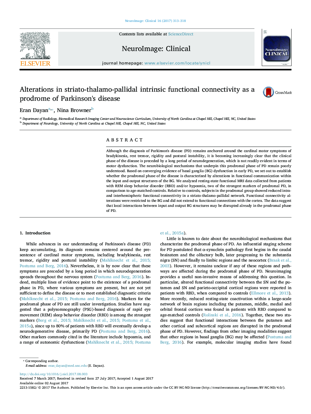 Alterations in striato-thalamo-pallidal intrinsic functional connectivity as a prodrome of Parkinson's disease