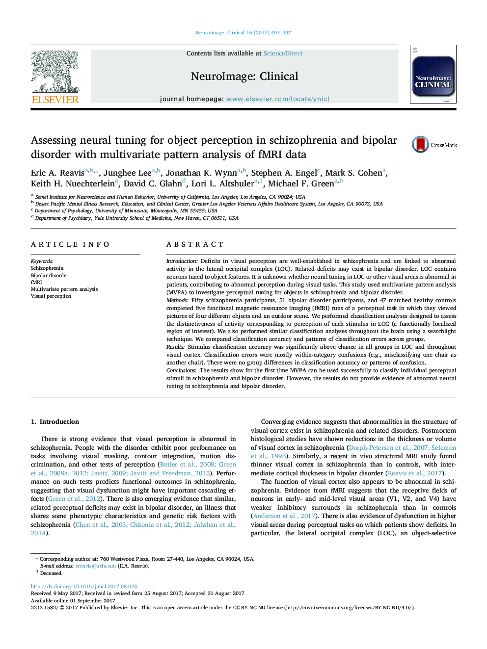 Assessing neural tuning for object perception in schizophrenia and bipolar disorder with multivariate pattern analysis of fMRI data