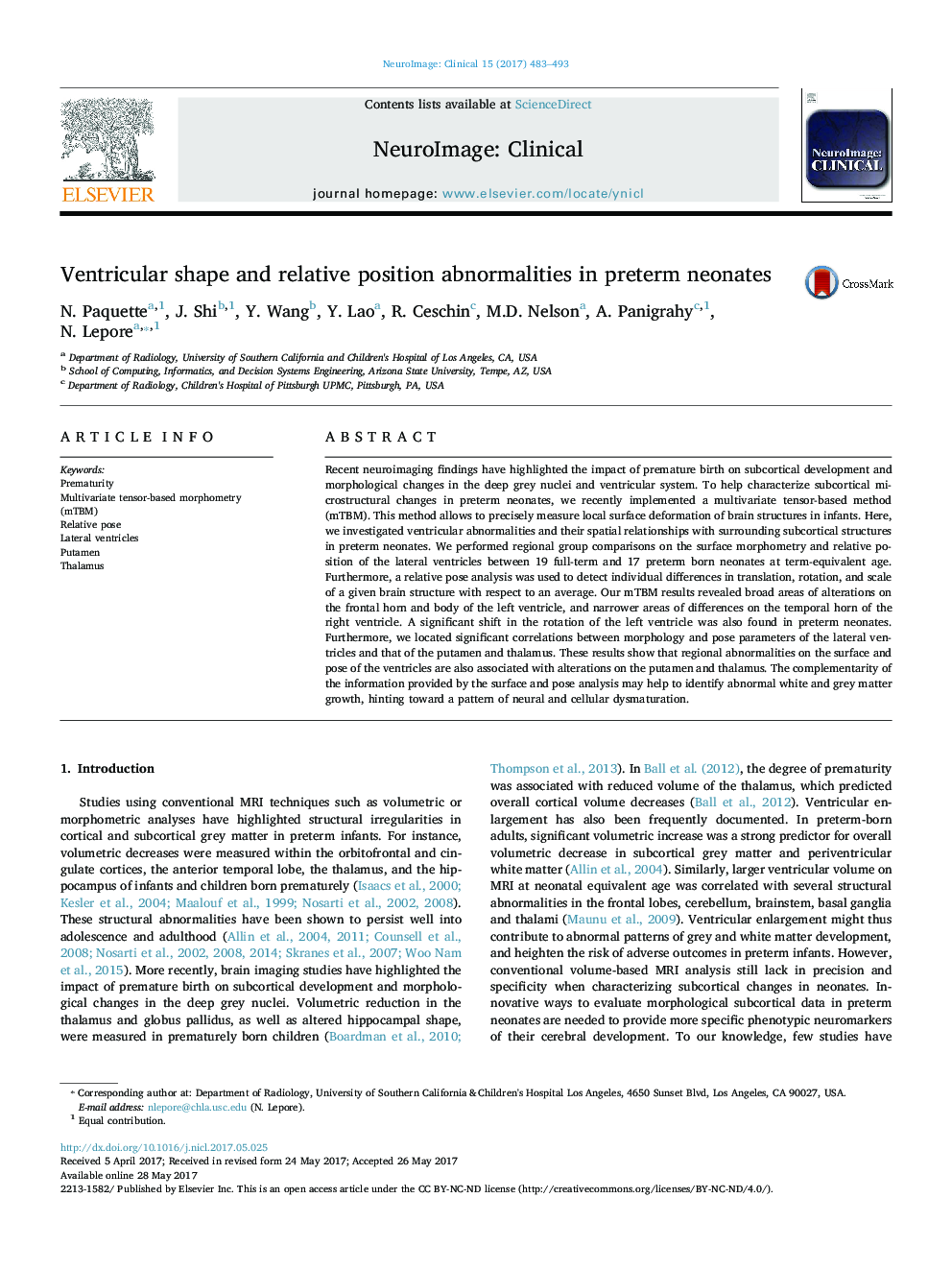 Ventricular shape and relative position abnormalities in preterm neonates