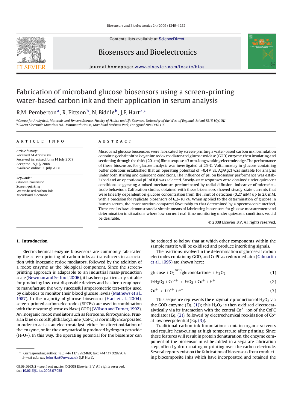 Fabrication of microband glucose biosensors using a screen-printing water-based carbon ink and their application in serum analysis