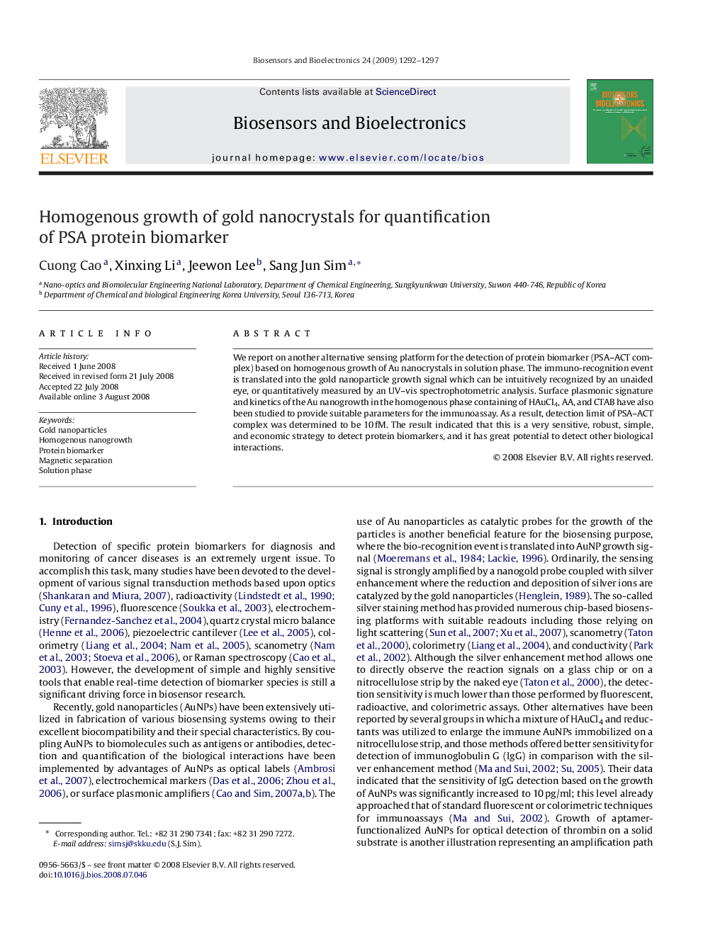 Homogenous growth of gold nanocrystals for quantification of PSA protein biomarker