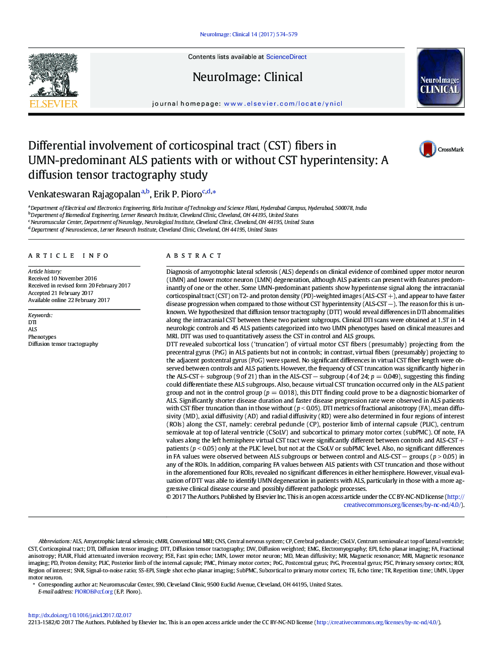 Differential involvement of corticospinal tract (CST) fibers in UMN-predominant ALS patients with or without CST hyperintensity: A diffusion tensor tractography study