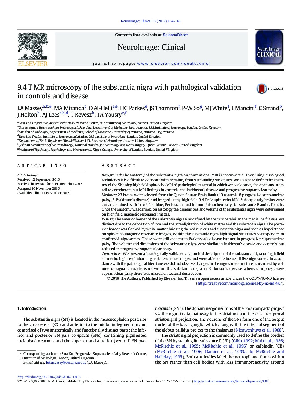 9.4Â T MR microscopy of the substantia nigra with pathological validation in controls and disease