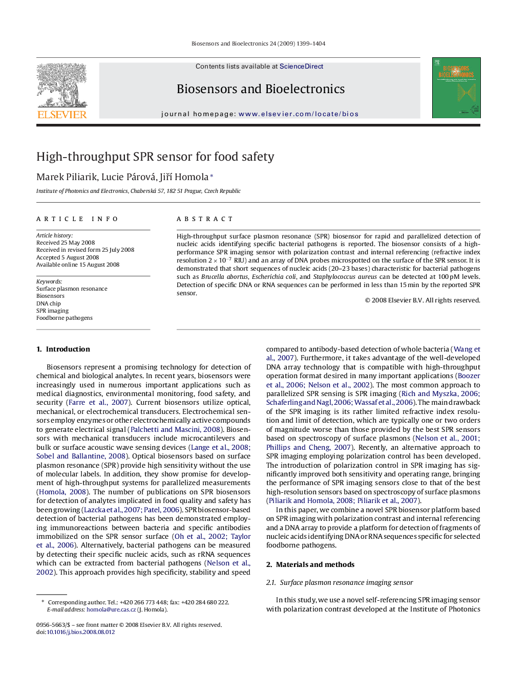 High-throughput SPR sensor for food safety