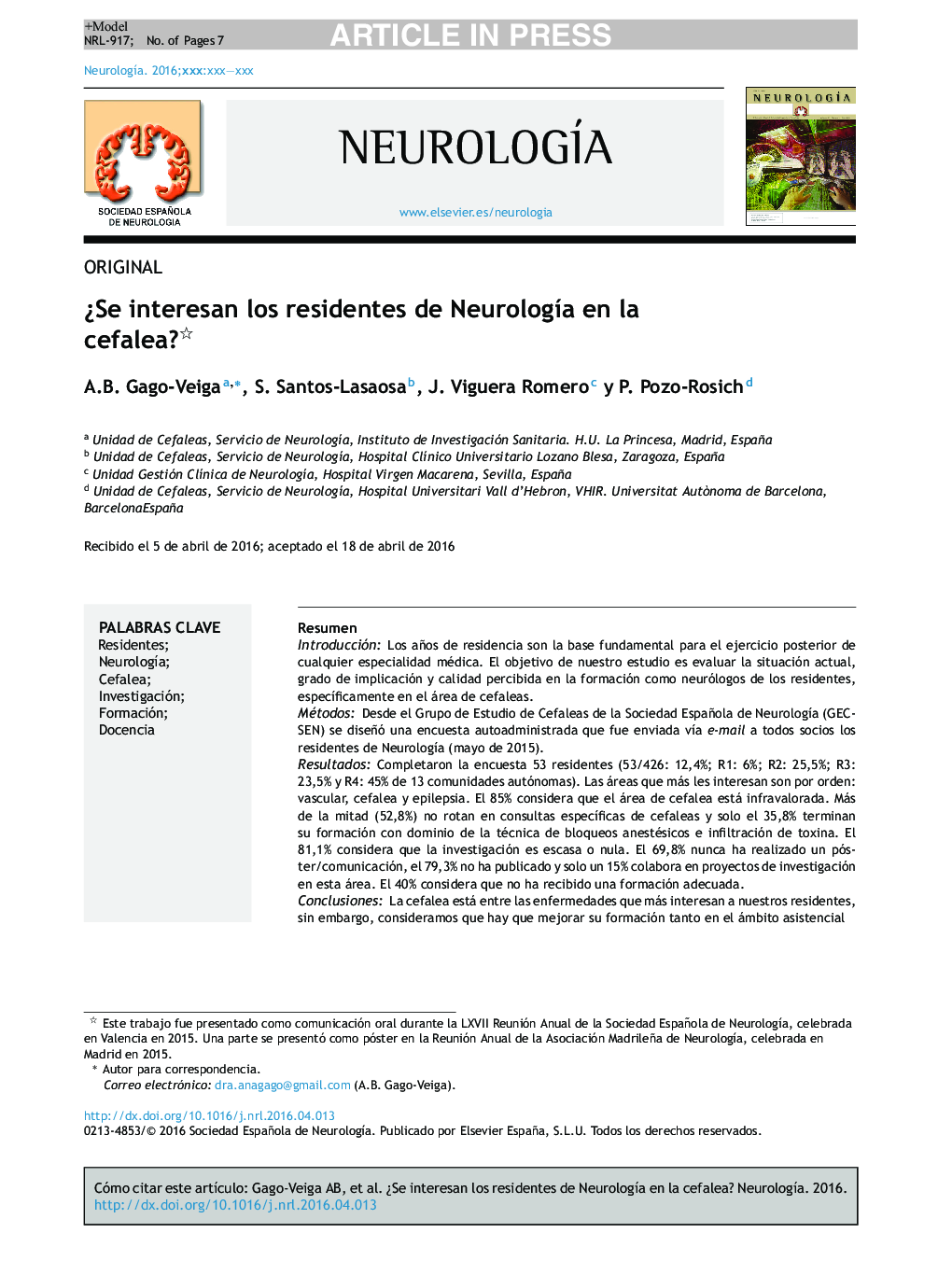 Â¿Se interesan los residentes de NeurologÃ­a en la cefalea?