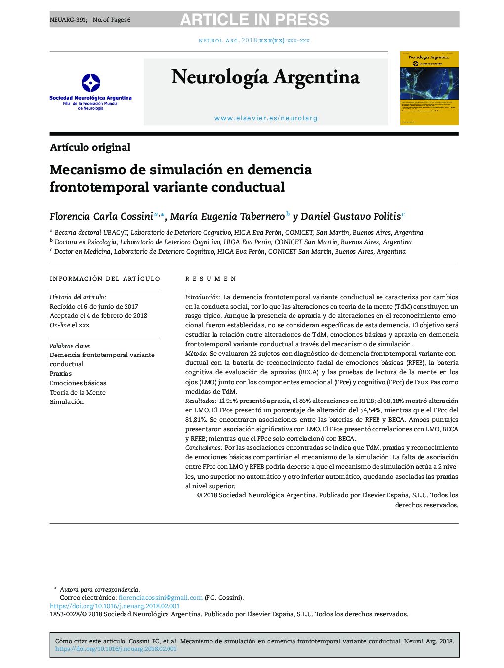 Mecanismo de simulación en demencia frontotemporal variante conductual