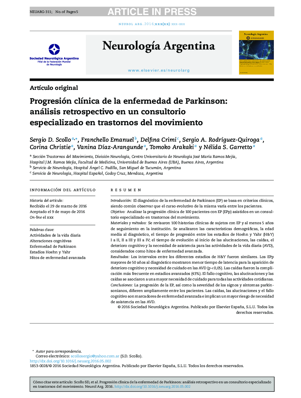 Progresión clÃ­nica de la enfermedad de Parkinson: análisis retrospectivo en un consultorio especializado en trastornos del movimiento