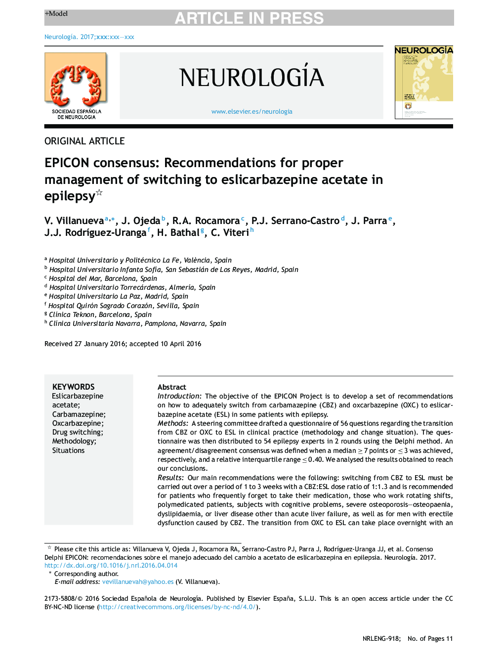 EPICON consensus: Recommendations for proper management of switching to eslicarbazepine acetate in epilepsy