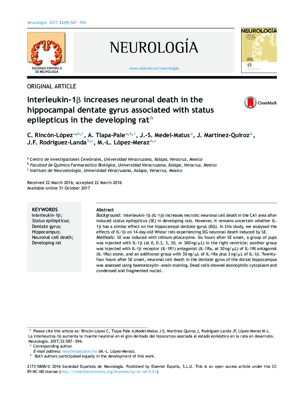 Interleukin-1Î² increases neuronal death in the hippocampal dentate gyrus associated with status epilepticus in the developing rat