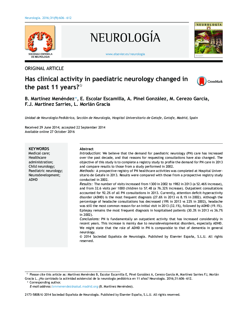 Has clinical activity in paediatric neurology changed in the past 11 years?