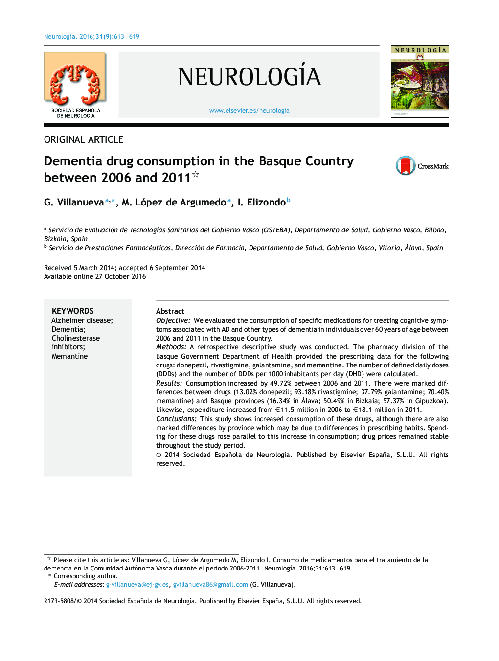 Dementia drug consumption in the Basque Country between 2006 and 2011