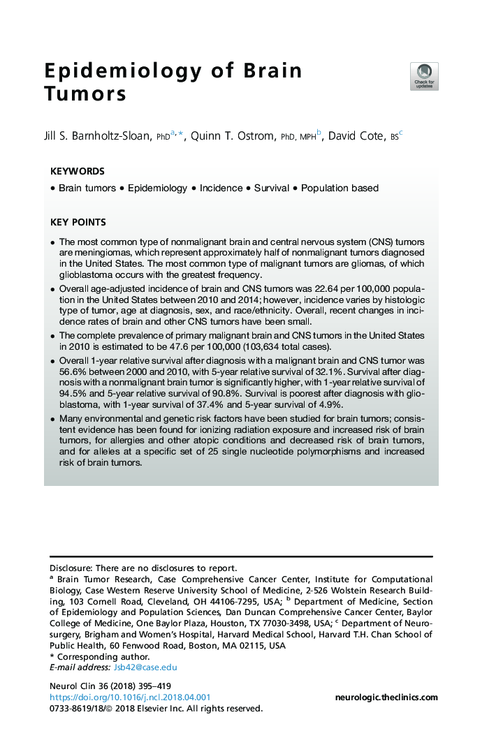 Epidemiology of Brain Tumors