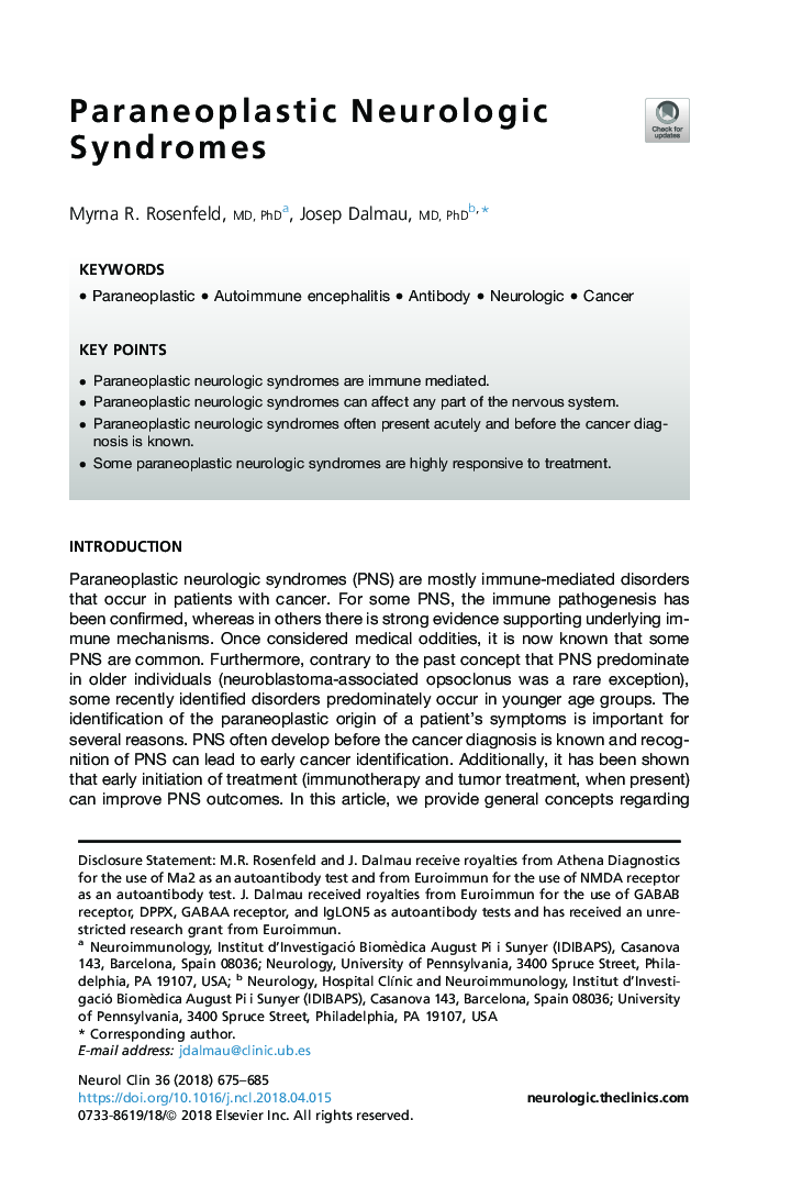 Paraneoplastic Neurologic Syndromes