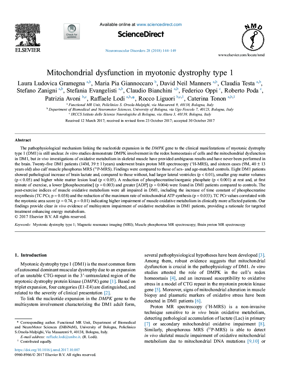 اختلال عملکرد میتوکندری در نوع دیستروفی میوتونی 1 