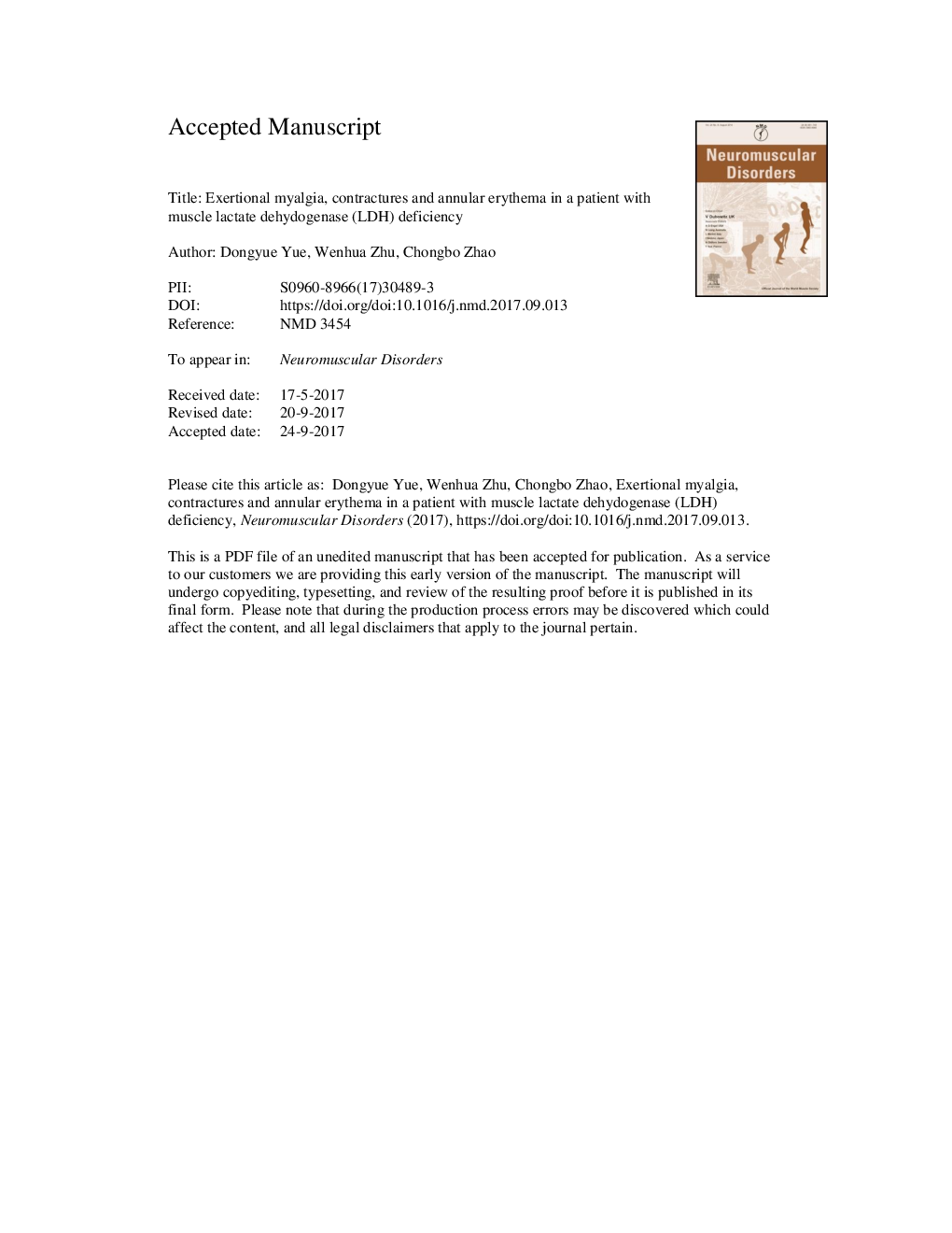 Exertional myalgia, contractures and annular erythema in a patient with muscle lactate dehydrogenase (LDH) deficiency