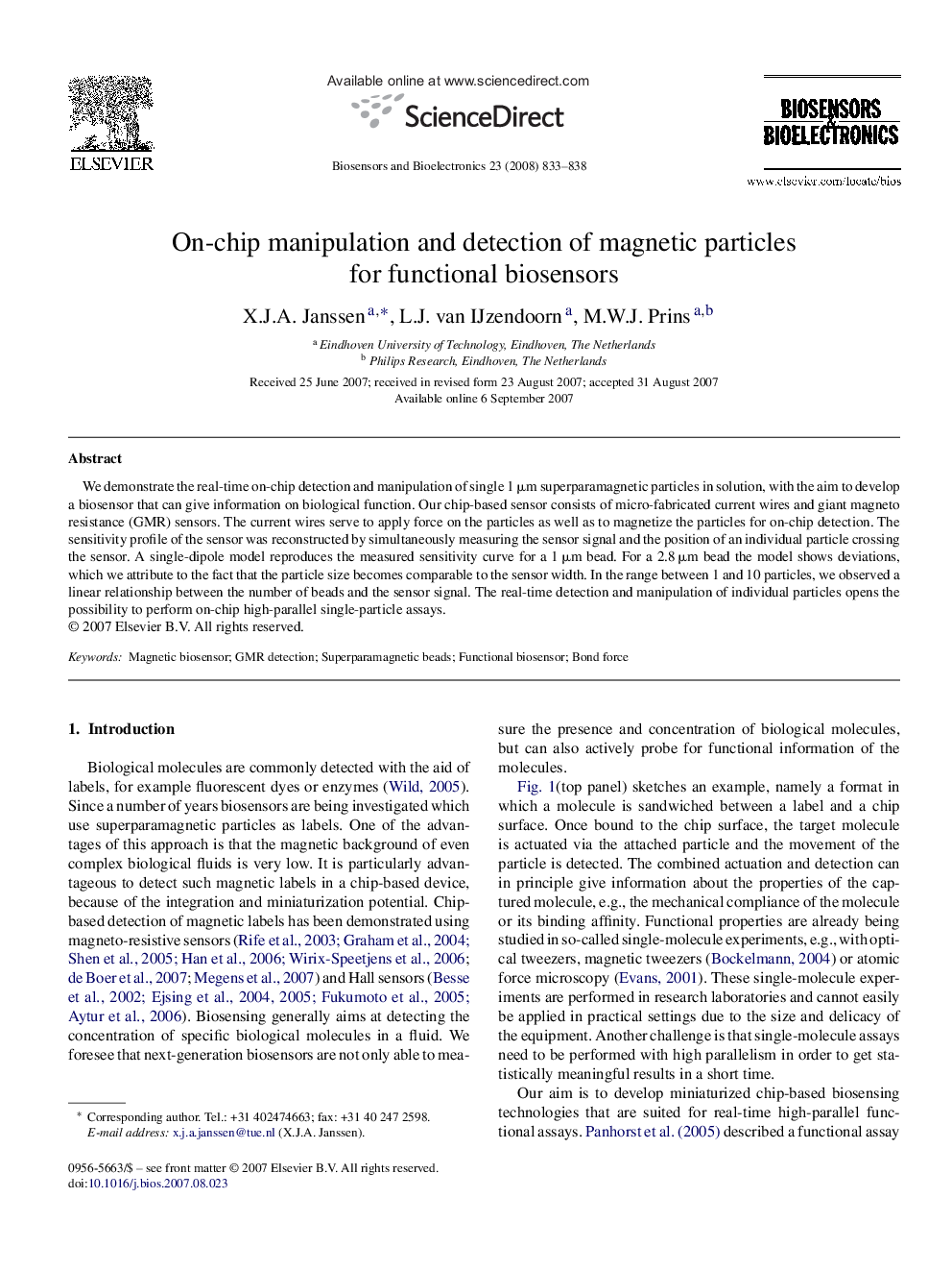 On-chip manipulation and detection of magnetic particles for functional biosensors