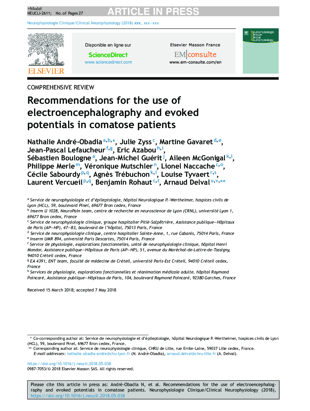 Recommendations for the use of electroencephalography and evoked potentials in comatose patients