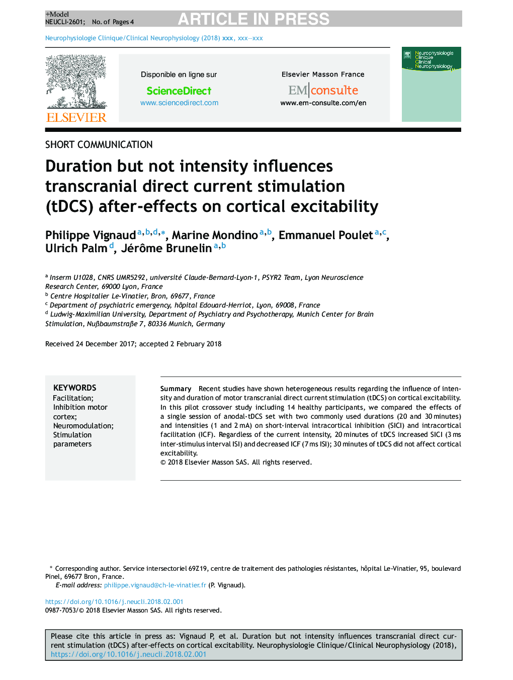 Duration but not intensity influences transcranial direct current stimulation (tDCS) after-effects on cortical excitability