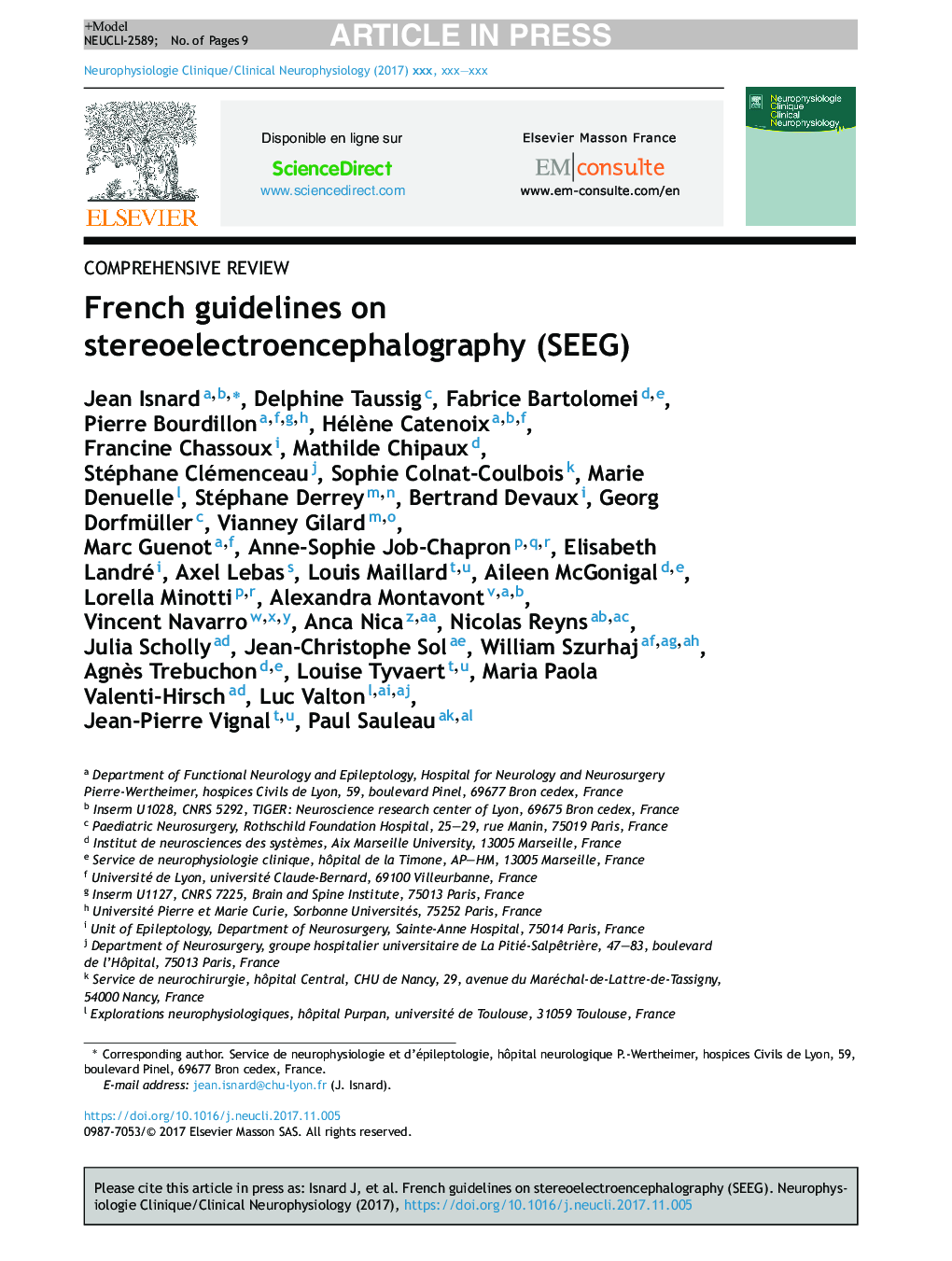 French guidelines on stereoelectroencephalography (SEEG)