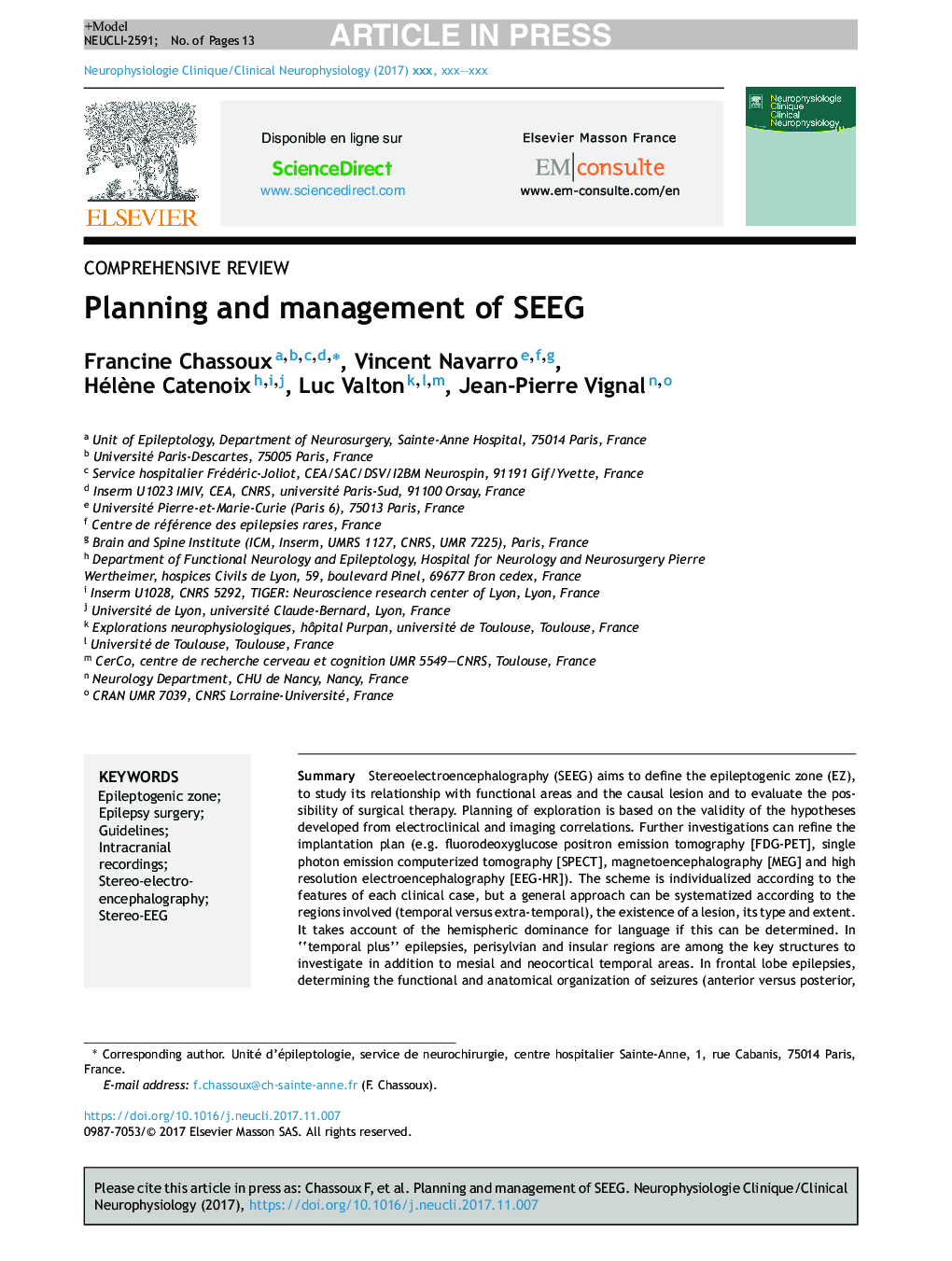 Planning and management of SEEG