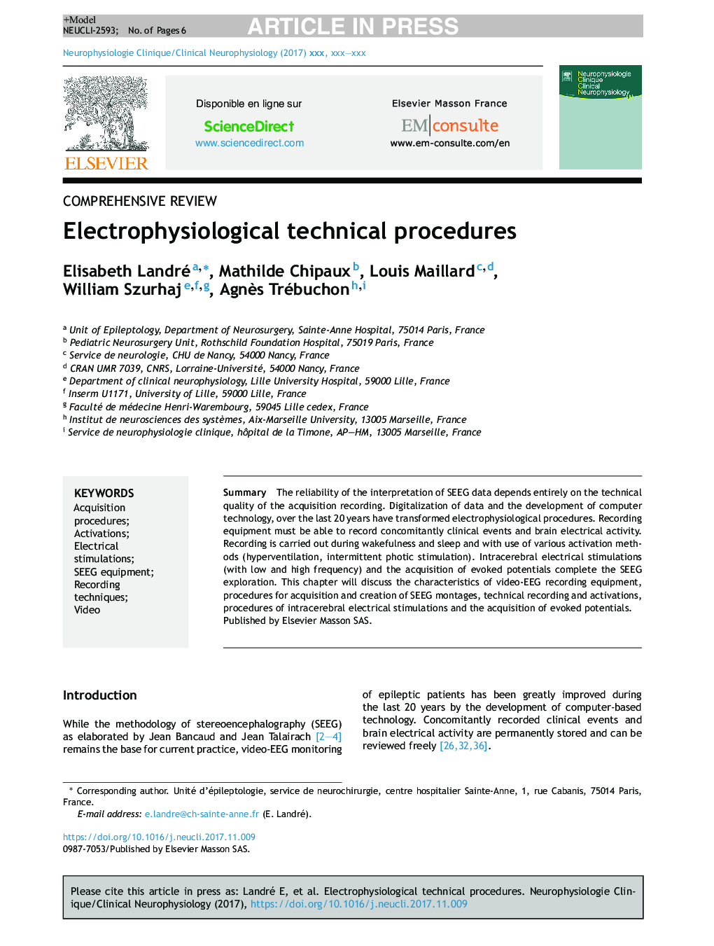 Electrophysiological technical procedures