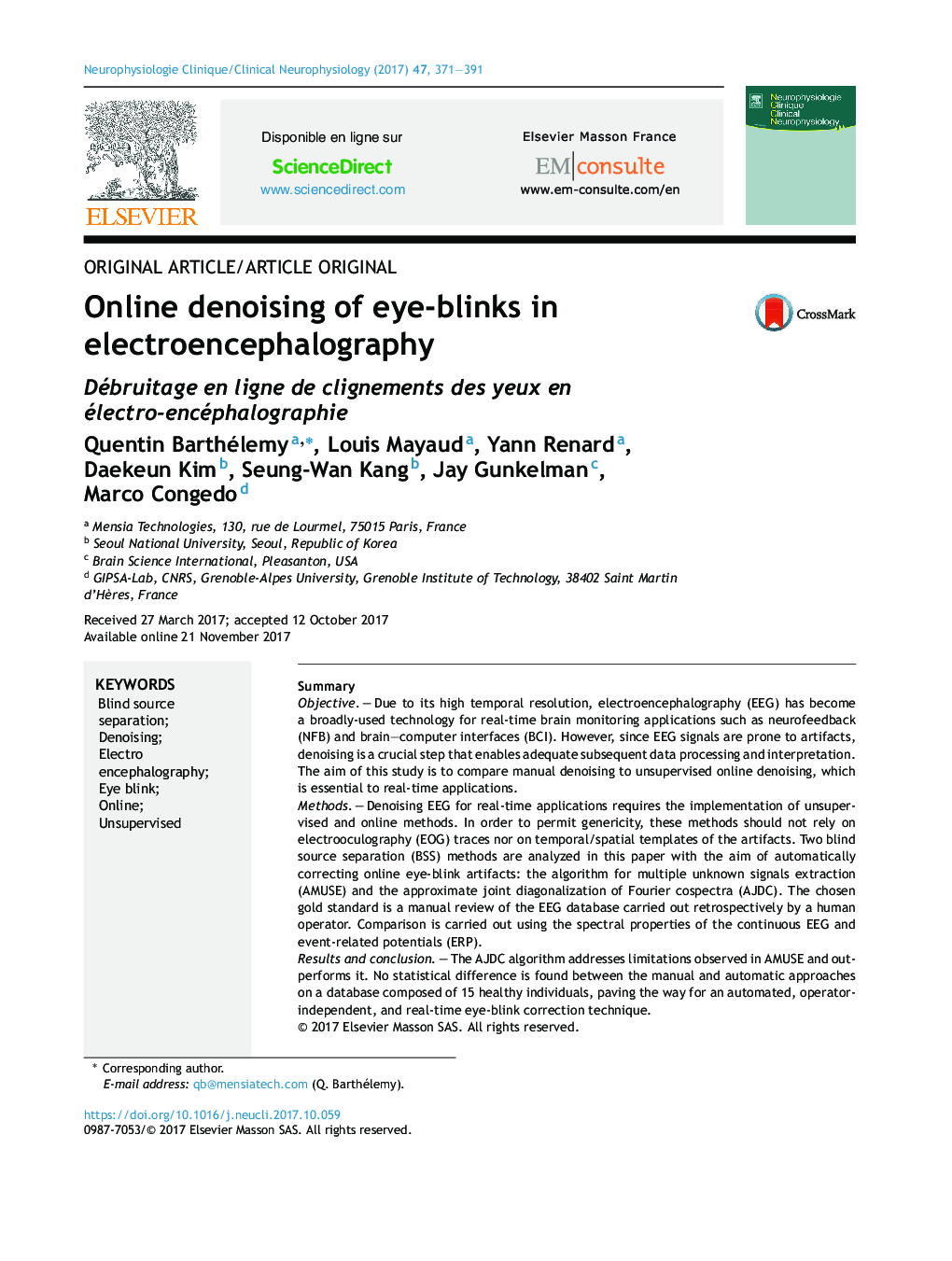 Online denoising of eye-blinks in electroencephalography