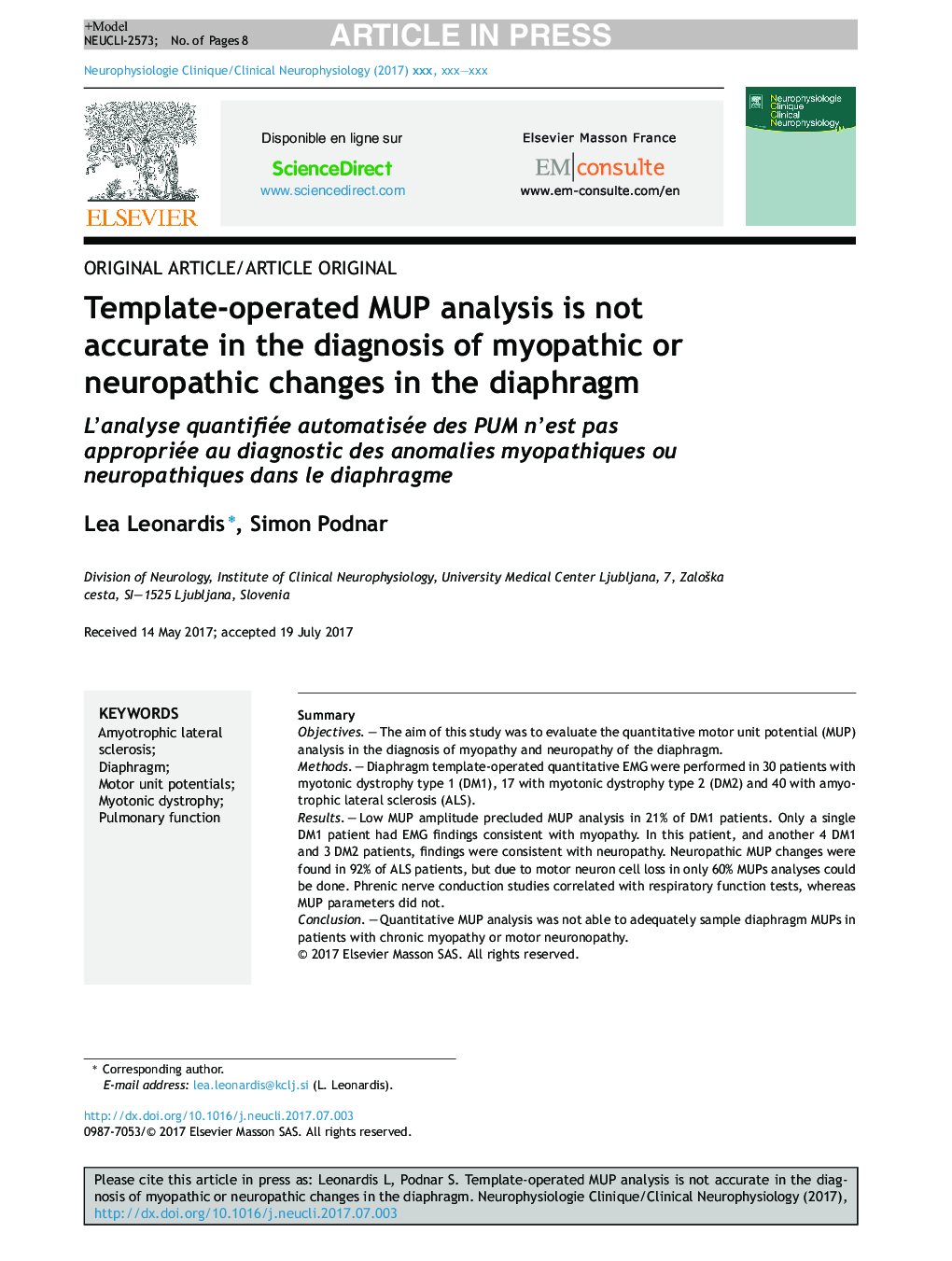 Template-operated MUP analysis is not accurate in the diagnosis of myopathic or neuropathic changes in the diaphragm