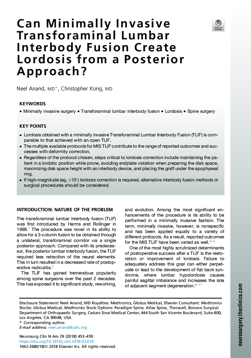 Can Minimally Invasive Transforaminal Lumbar Interbody Fusion Create Lordosis from a Posterior Approach?