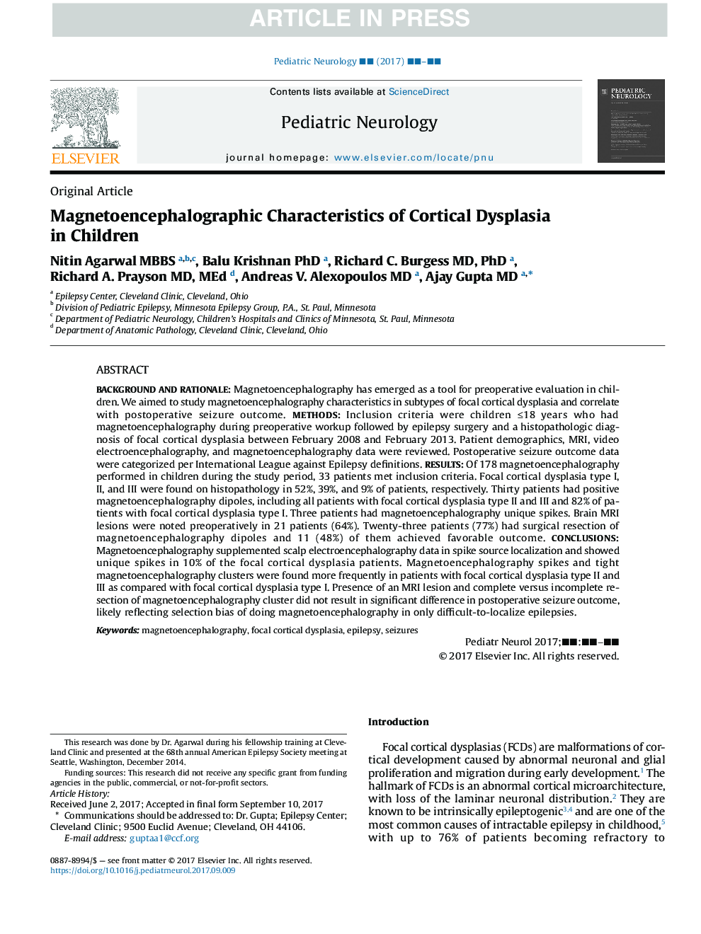 Magnetoencephalographic Characteristics of Cortical Dysplasia in Children