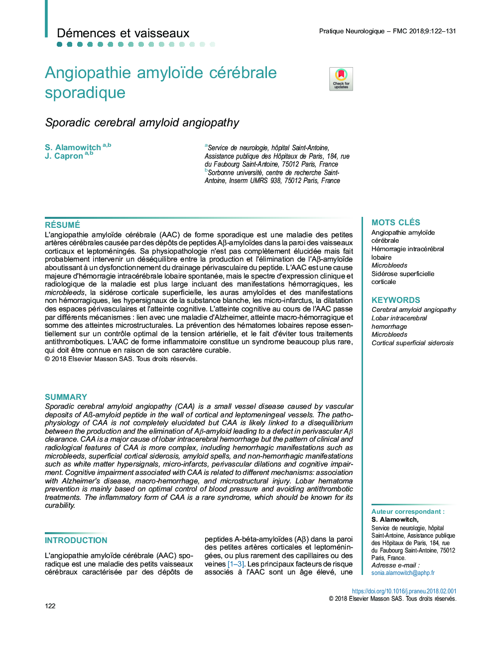 Angiopathie amyloïde cérébrale sporadique