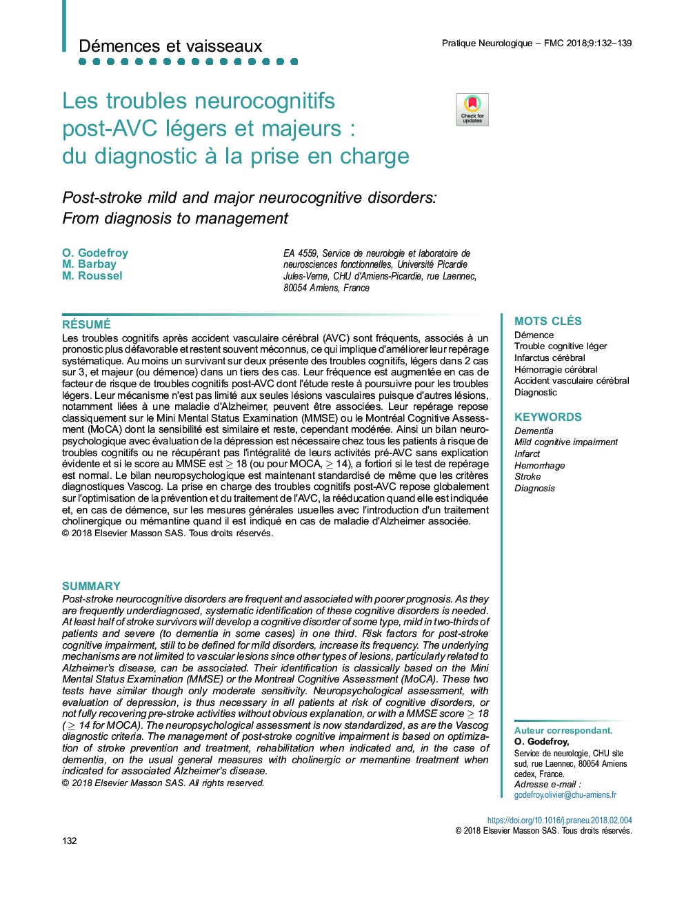 Les troubles neurocognitifs post-AVC légers et majeursÂ : du diagnostic Ã  la prise en charge