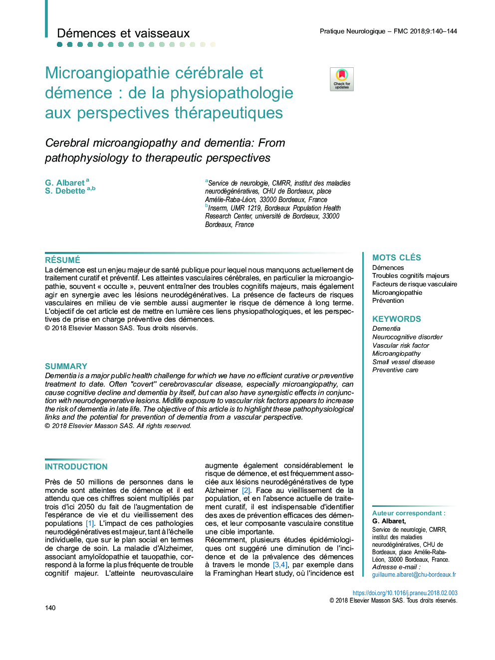 Microangiopathie cérébrale et démenceÂ : de la physiopathologie aux perspectives thérapeutiques