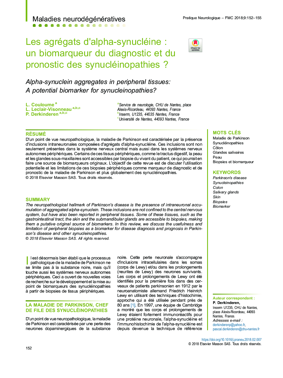 Les agrégats d'alpha-synucléineÂ : un biomarqueur du diagnostic et du pronostic des synucléinopathiesÂ ?