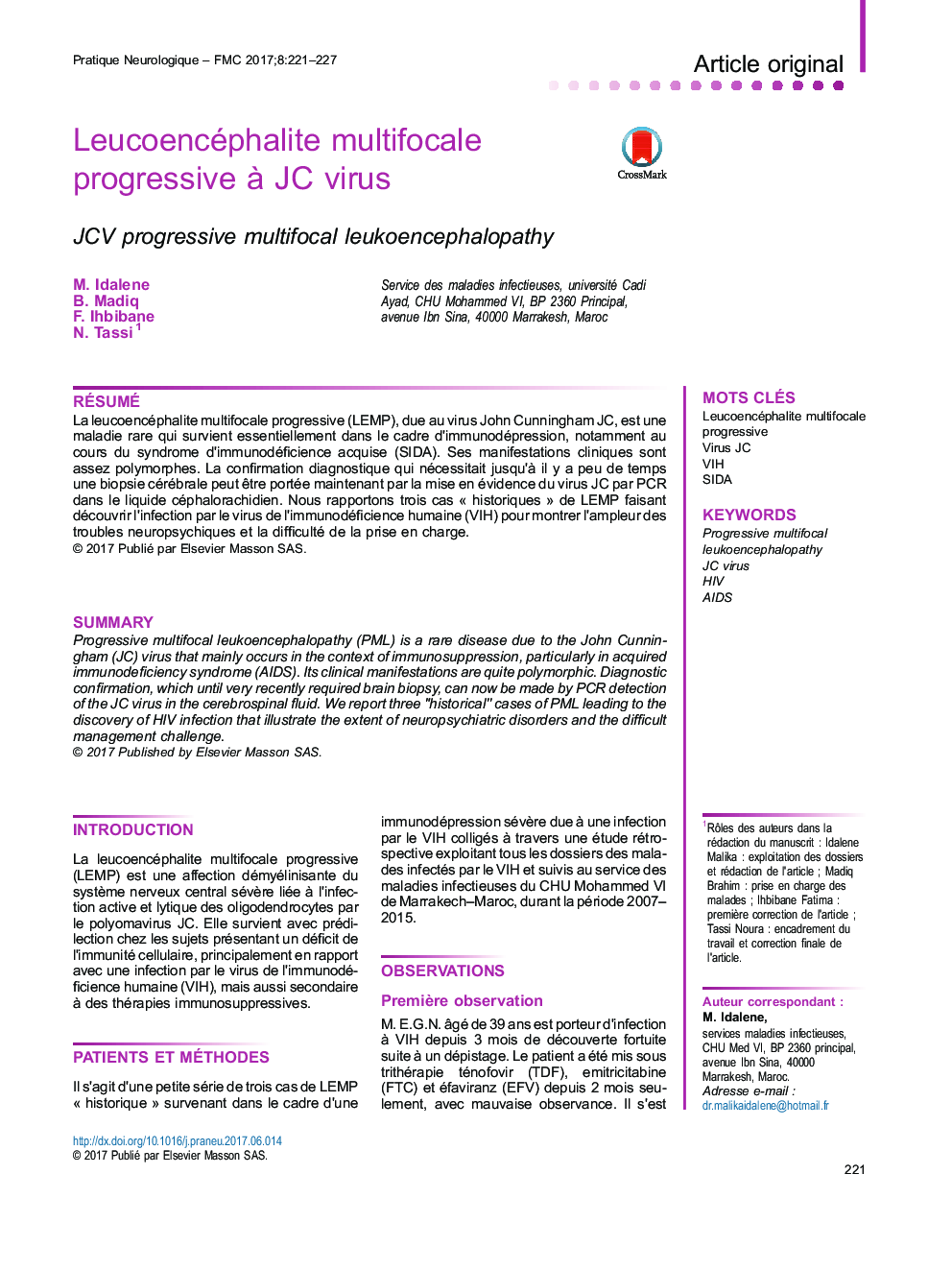 Leucoencéphalite multifocale progressive Ã  JC virus