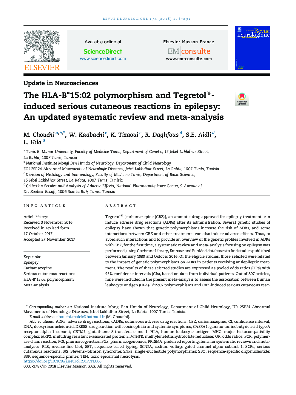 The HLA-B*15:02 polymorphism and Tegretol®-induced serious cutaneous reactions in epilepsy: An updated systematic review and meta-analysis