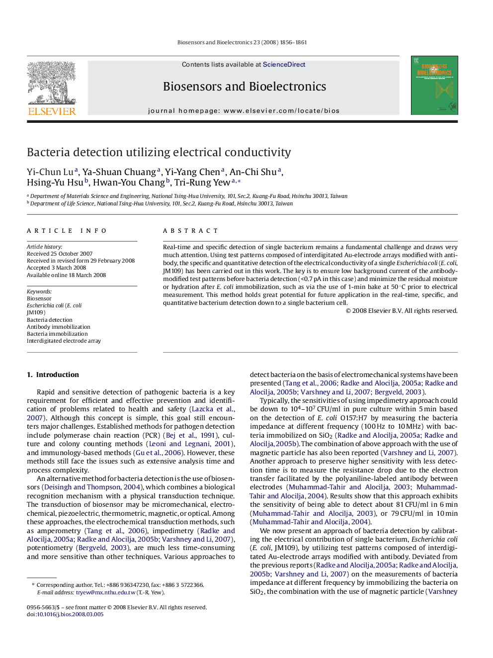 Bacteria detection utilizing electrical conductivity