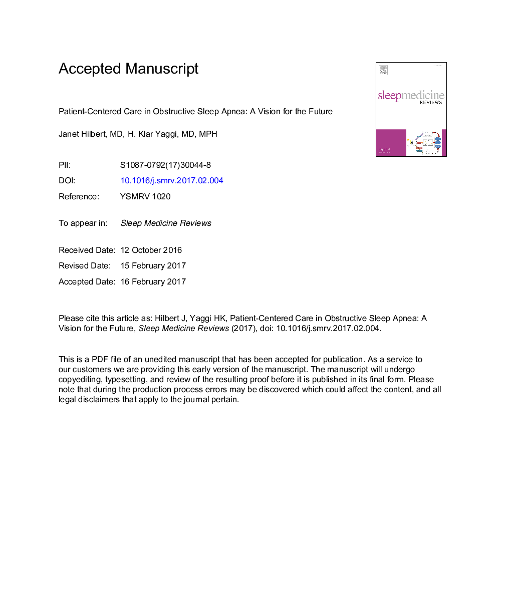 Patient-centered care in obstructive sleep apnea: AÂ visionÂ forÂ theÂ future