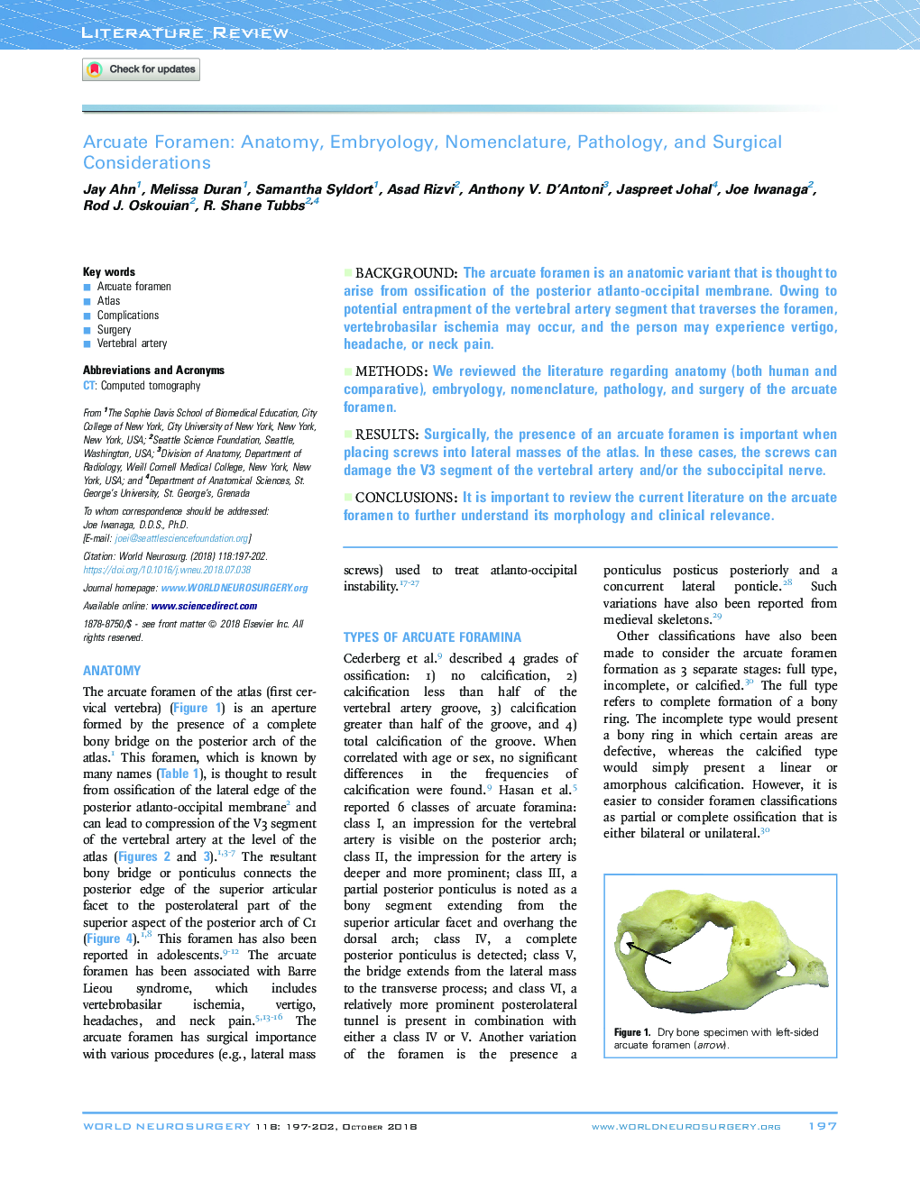 Arcuate Foramen: Anatomy, Embryology, Nomenclature, Pathology, and Surgical Considerations