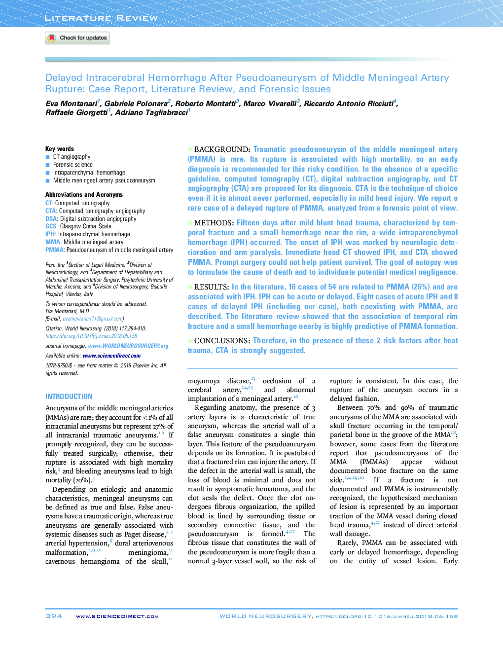 Delayed Intracerebral Hemorrhage After Pseudoaneurysm of Middle Meningeal Artery Rupture: Case Report, Literature Review, and Forensic Issues