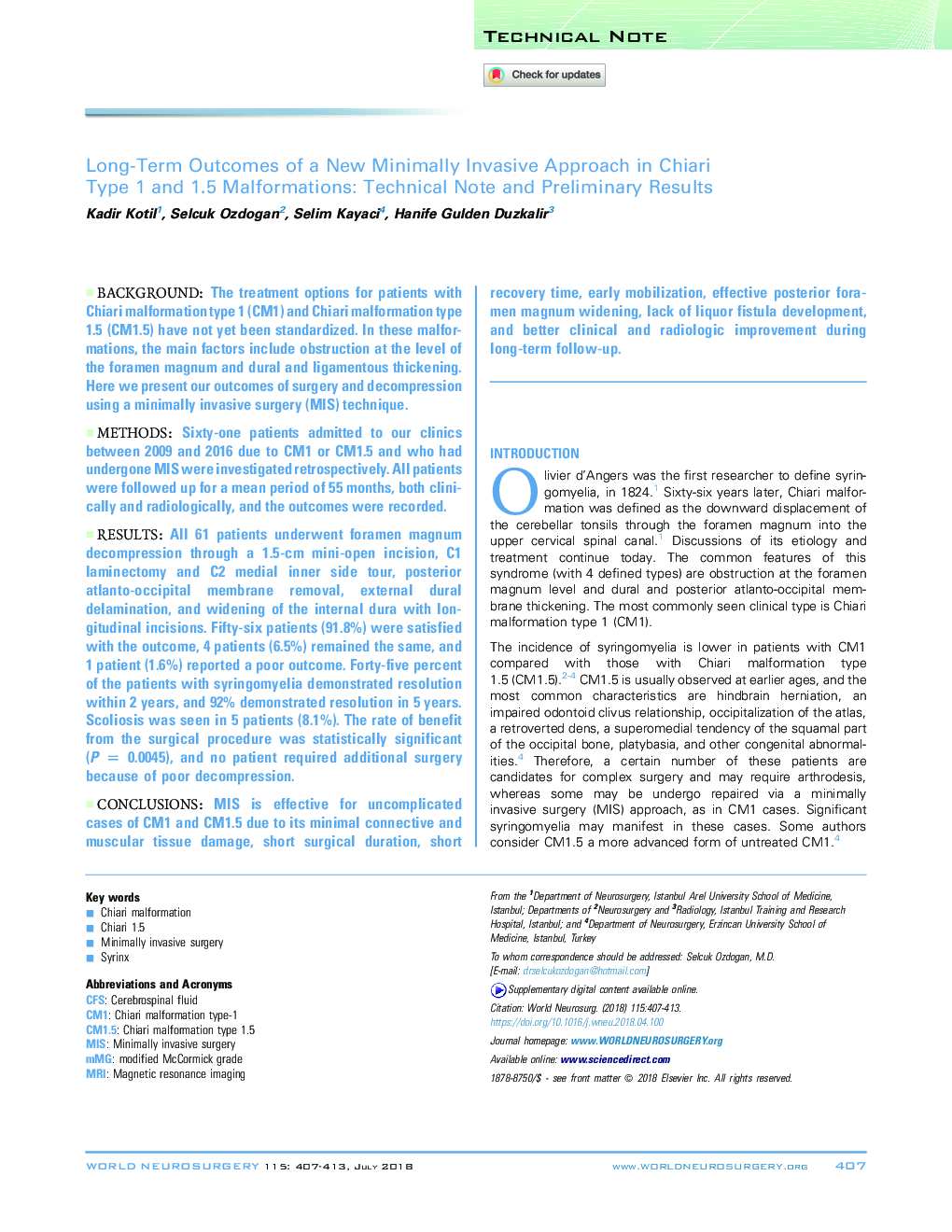 Long-Term Outcomes of a New Minimally Invasive Approach in Chiari Type 1 and 1.5 Malformations: Technical Note and Preliminary Results