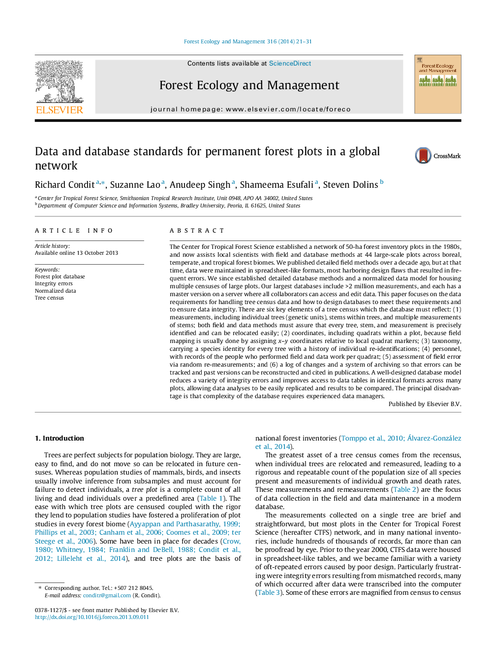 Data and database standards for permanent forest plots in a global network