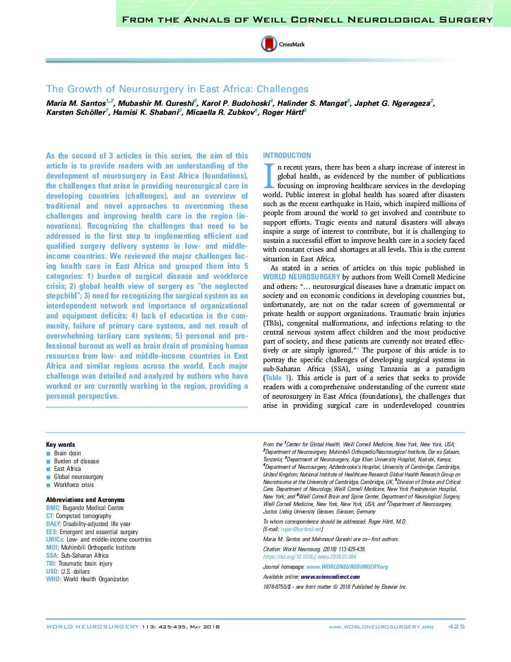 The Growth of Neurosurgery in East Africa: Challenges