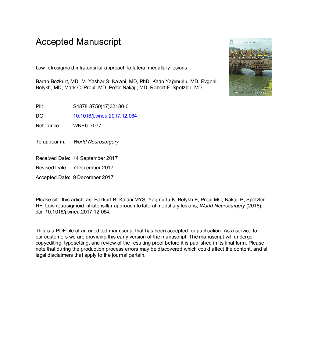 Low Retrosigmoid Infratonsillar Approach to Lateral Medullary Lesions