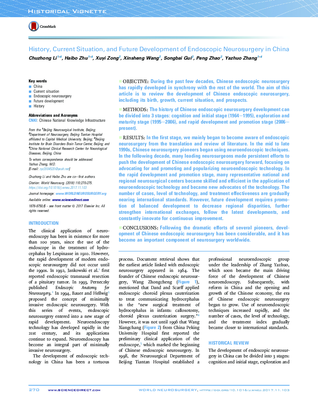 History, Current Situation, and Future Development of Endoscopic Neurosurgery in China