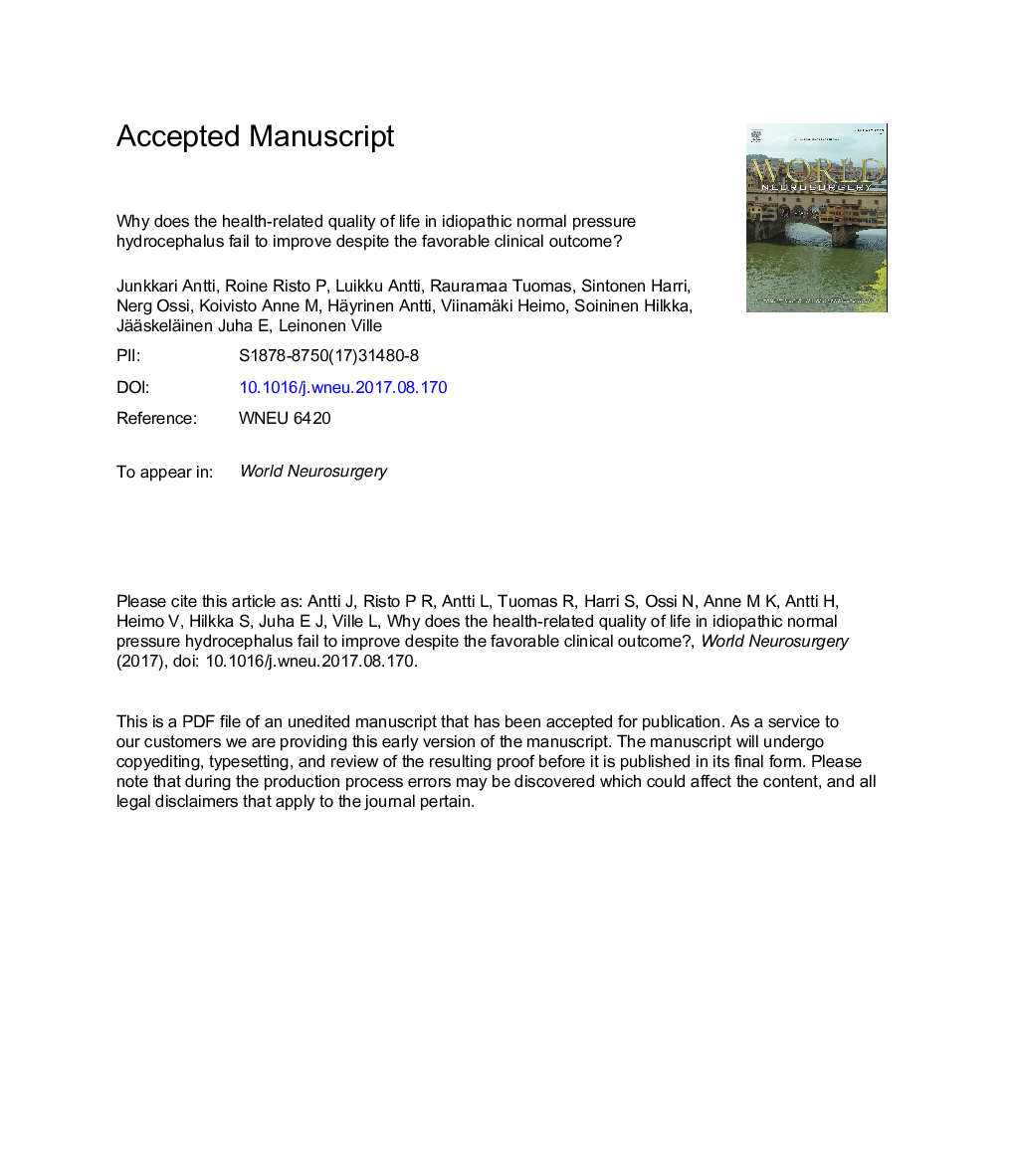 Why Does the Health-Related Quality of Life in Idiopathic Normal-Pressure Hydrocephalus Fail to Improve Despite the Favorable Clinical Outcome?